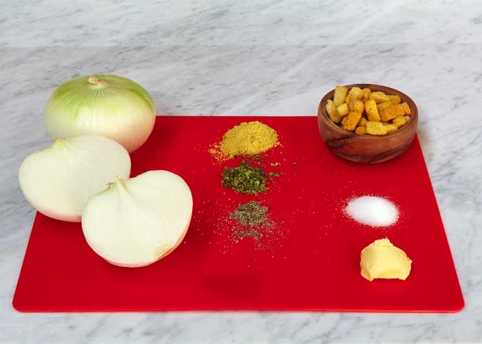 Ingredientes simples de sopa de cebolla